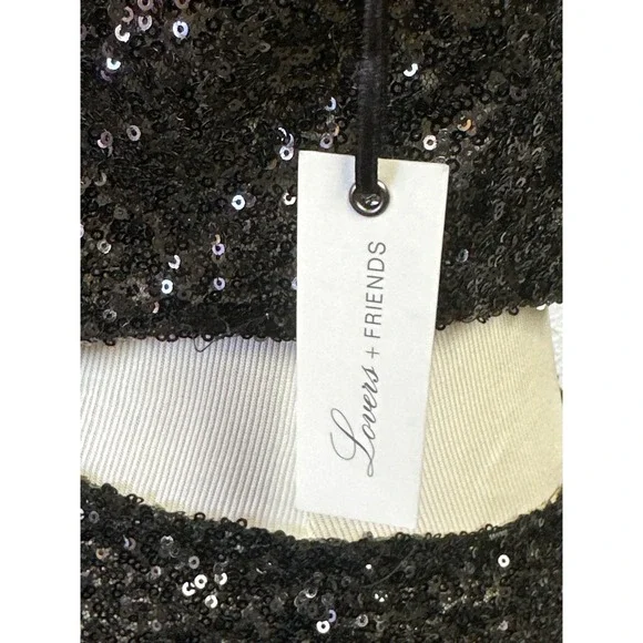 Lovers + Friends Black Sequin Cutout Midi Dress Sleeveless Bodycon Glam L NWT - Picture 4 of 10